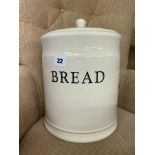 POTTERY CYLINDRICAL BREAD BIN AND LID