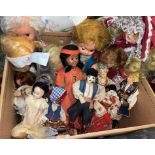 BOX CONTAINING MAINLY MID 20TH CENTURY DRESS DOLLS