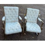 CREAM BUTTONED UPHOLSTERED ROCKING ARMCHAIR AND MATCHING EASY CHAIR