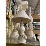 PAIR OF OVOID ALABASTER TABLE LAMPS AND ONE OTHER