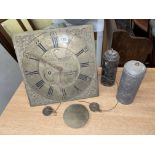 SQUARE BRASS LONG CASE CLOCK FACE AND MOVEMENT WITH TWO WEIGHTS,