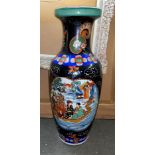 LARGE JAPANESE FLOOR VASE WITH SCENIC DECORATIVE PANELS 60CM H