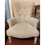 PRIMROSE BUTTONED MOQUETTE VICTORIAN STYLE LOW CHAIR