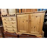 PINE TWO OVER THREE DRAWER CHEST AND TWO DOOR CUPBOARD