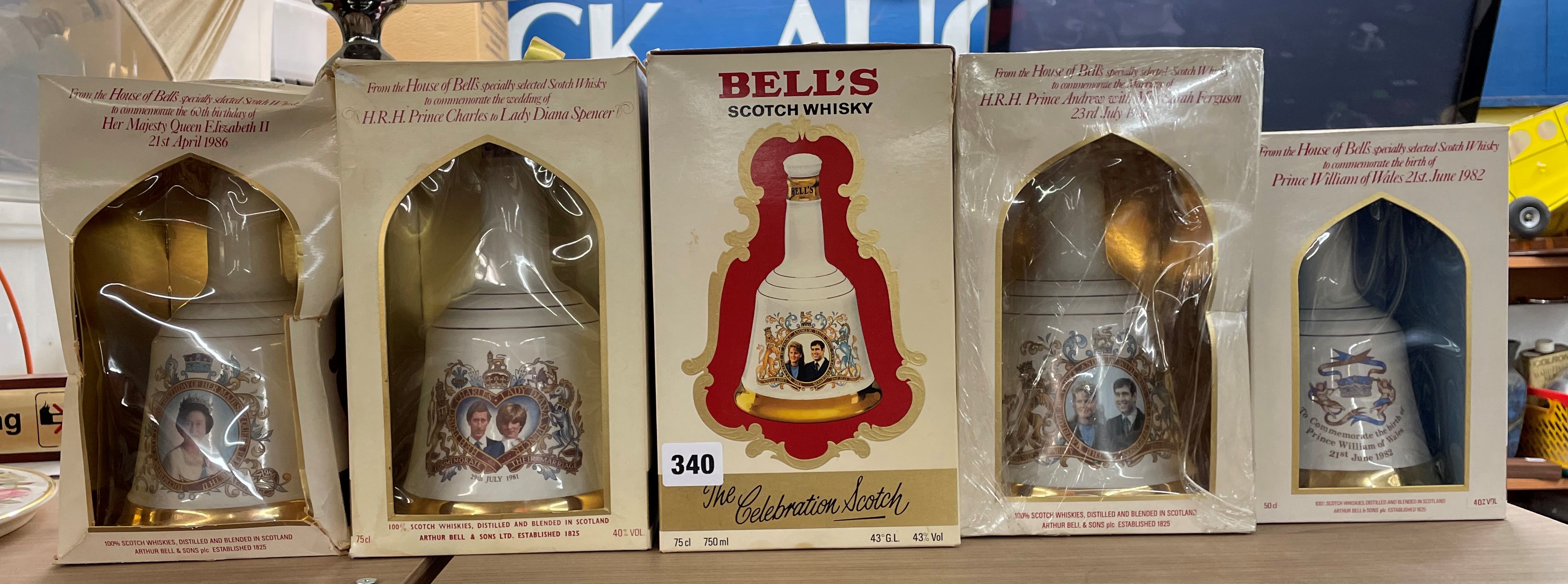 BELLS SCOTCH WHISKY - FIVE ROYAL FAMILY COMMEMORATIVE SCOTCH WHISKY BELLS