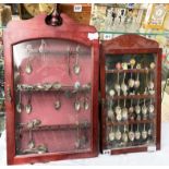 TWO WALL MOUNTED CASES OF NOVELTY/SOUVENIR TEASPOONS
