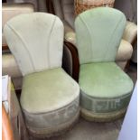 TWO GREEN VELOUR BEDROOM CHAIRS