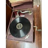 RED CASED WIND UP TABLE TOPPED GRAMOPHONE