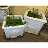 TWO STONEWORK SQUARE SECTION PLANTERS