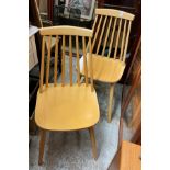 PAIR OF BEECH SPINDLE BACK KITCHEN CHAIRS