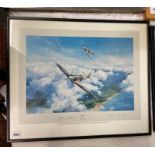 FIRST EDITION PRINT - SPITFIRE BY ROBERT TAYLOR SIGNED BY GROUP CAPTAIN SIR DOUGLAS BADER AND VICE