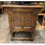 REPRODUCTION OAK CARVED TWO DOOR HUTCH CUPBOARD