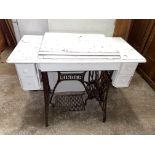WHITE PAINTED SINGER TREADLE SEWING MACHINE