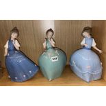 THREE LLADRO FIGURES - GIRL WITH FLOWER SERIES,
