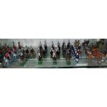 BOTTOM SHELF OF COLD PAINTED LEAD SOLDIERS - MIXTURE OF CAVALRY, INCLUDING LIFEGUARDS, 13TH HUSSARS,