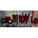 SELECTION OF RED AND RUBY GLASS SPILL VASES AND BRANDY BOWLS