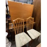 NARROW TEAK DROP FLAP TABLE AND PAIR OF DINING CHAIRS