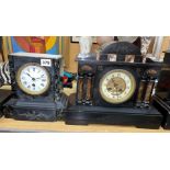 TWO BELGIAN SLATE AND MARBLE MANTEL CLOCKS,