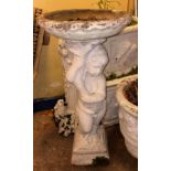 STONEWORK CHERUB FIGURAL BIRD BATH