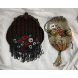 A BEADWORK AND FAUX TORTOISESHELL EVENING PURSE DECORATED WITH POPPIES AND A DRAWSTRING BAG