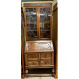 1930S OAK ASTRAGAL GLAZED BUREAU BOOKCASE