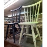 PAIR OF PAINTED SPINDLE BACK COUNTRY STYLE KITCHEN CHAIRS