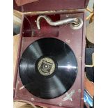 RED CASED WIND UP TABLE TOPPED GRAMOPHONE