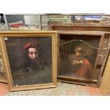 TWO PRINTS OF PAINTINGS BY REMBRANDT IN GILT ORNATE FRAMES