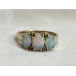 9CT GOLD THREE STONE OPAL RING SIZE S 4G APPROX