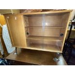 1950S LIGHT BEECH SLIDING DOOR DWARF BOOKCASE