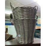 TWO POLY RATTAN BASKETS AND TWO OVAL TWIN HANDLED BINS