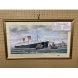 LIMITED EDITION PRINT 458/500 THE QUEEN ELIZABETH AT SOUTHAMPTON SIGNED IN PENCIL BY THE ARTIST AND