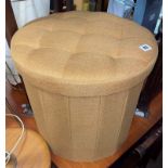 GOLD FABRIC CIRCULAR STORAGE STOOL WITH CUSHION