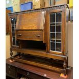 OAK LEADED GLAZED BUREAU SIDE BY SIDE CABINET