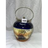 NORITAKE STYLE CAMEL IN DESERT OVOID BISCUIT BARREL WITH EPNS MOUNTS