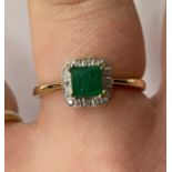 9CT GOLD EMERALD AND DIAMOND CHIP RING SIZE N 2.