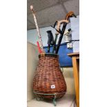SEAGRASS RATTAN STICK STAND AND SELECTION OF WALKING STICKS AND CANES