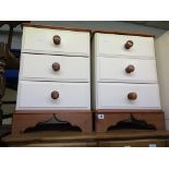 PINE AND CREAM PAINTED THREE DRAWER BEDSIDE CHESTS