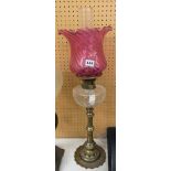 VICTORIAN OIL LAMP WITH CRANBERRY SHADE