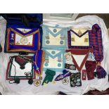 ATTACHE CASE OF MASONIC REGALIA AND APRONS PLUS SOME SEW ON PATCHES AND TOYE AND KENNING MEDALLIONS