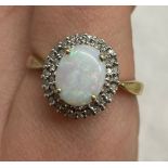 9CT GOLD CLAW SET OPAL CZ CLUSTER RING SIZE S 3.