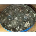 TIN OF CUT GLASS DECANTER STOPPERS