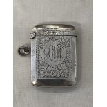 BIRMINGHAM SILVER SMALL VESTA CASE ENGRAVED WITH SCROLLWORK