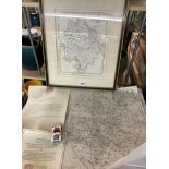 MAP OF WARWICKSHIRE BY BEIGHTON CIRCA 1729 ROLLED UNFRAMED AND AND ANTIQUARIAN MAP OF WARWICKSHIRE