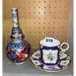 IMARI DOUBLE GOURD SPILL VASE AND A ROYAL WORCESTER SCALE BLUE COFFEE CAN AND SAUCER