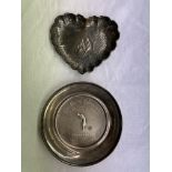 CONTINENTAL SILVER EMBOSSED HEART SHAPE PIN DISH AND A DAILY TELEGRAPH MORNING POST SILVER PIN DISH