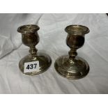 PAIR OF BIRMINGHAM SILVER DWARF CANDLE STICKS WITH LOADED BASES 8OZ OVERALL
