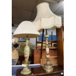 TWO ONYX OVOID BODY TABLE LAMPS WITH SHADES