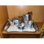FOUR PIECE PICQUOT TEA/COFFEE SERVICE ON TRAY