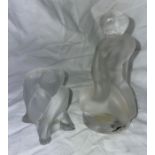 LALIQUE GLASS KNEELING FIGURE OF LEDA AND THE SWAN SIGNED LALIQUE FRANCE AND A LALIQUE SEATED